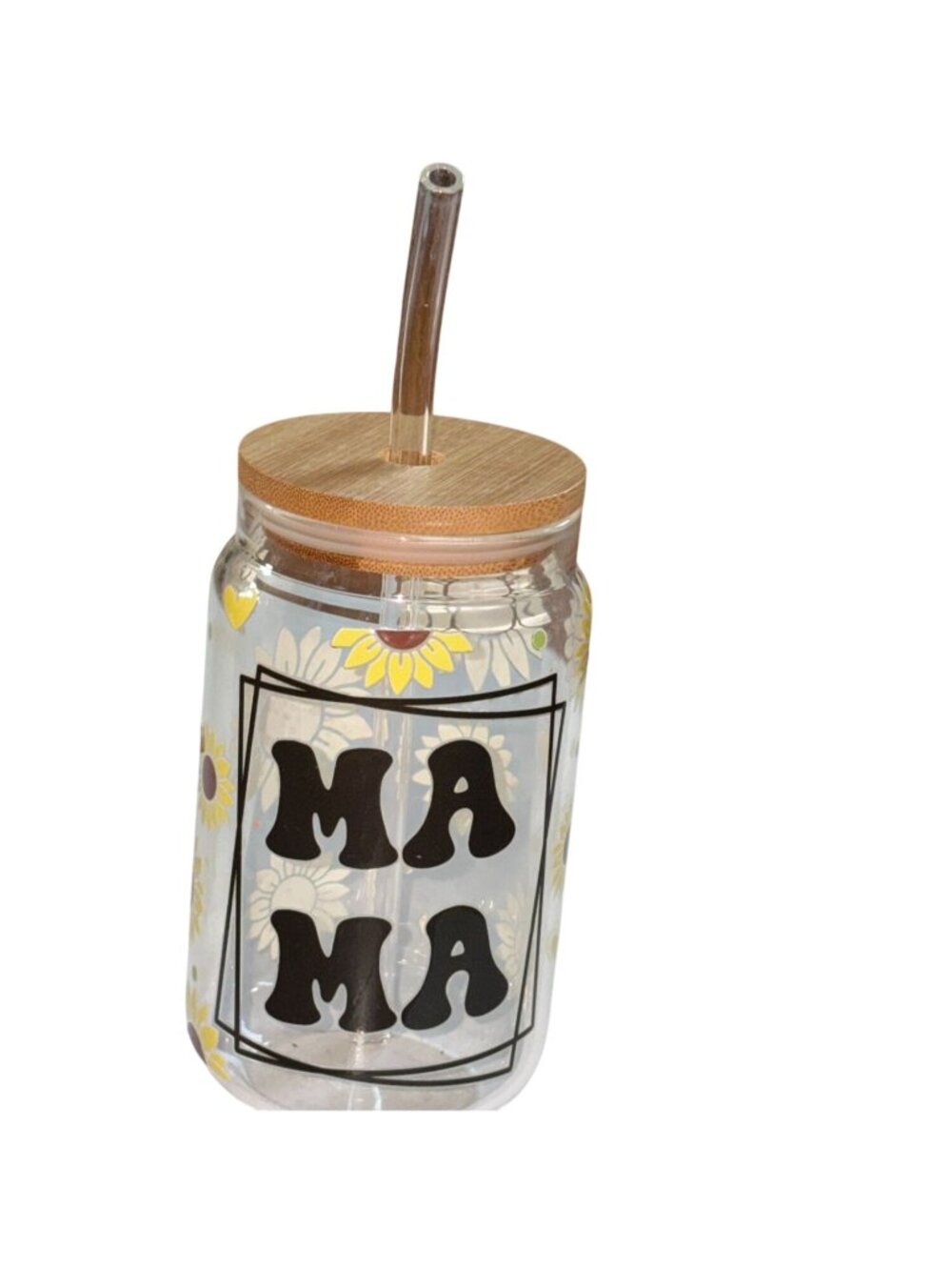 16 Oz Iced Coffee/Iced Drink Glass With Lid & Glass Straw-Sunflower Mama